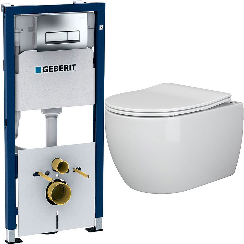 Комплект унитаза Ceramica Nova Play CN3001 с инсталляцией Geberit Duofix 458.128.21.1 с сиденьем Микролифт и клавишей смыва Хром