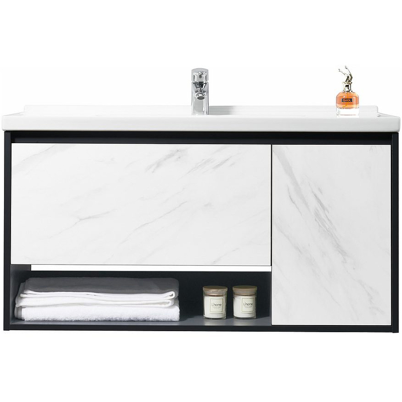 Тумба с раковиной Orans BC-0903 100 9031000 подвесная Dark grey White marble