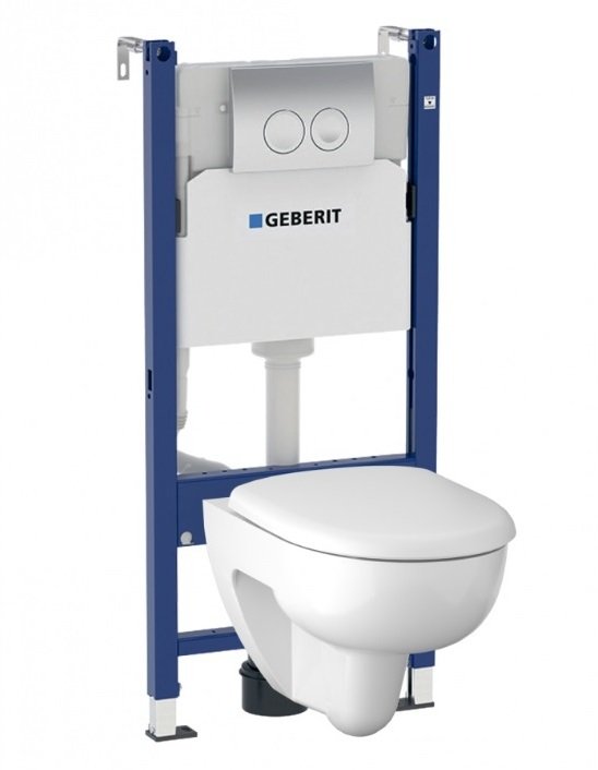 Комплект унитаза Geberit Renova 500.124.TC.R с инсталляцией Duofix с сиденьем Микролифт и клавишей смыва Хром глянцевый