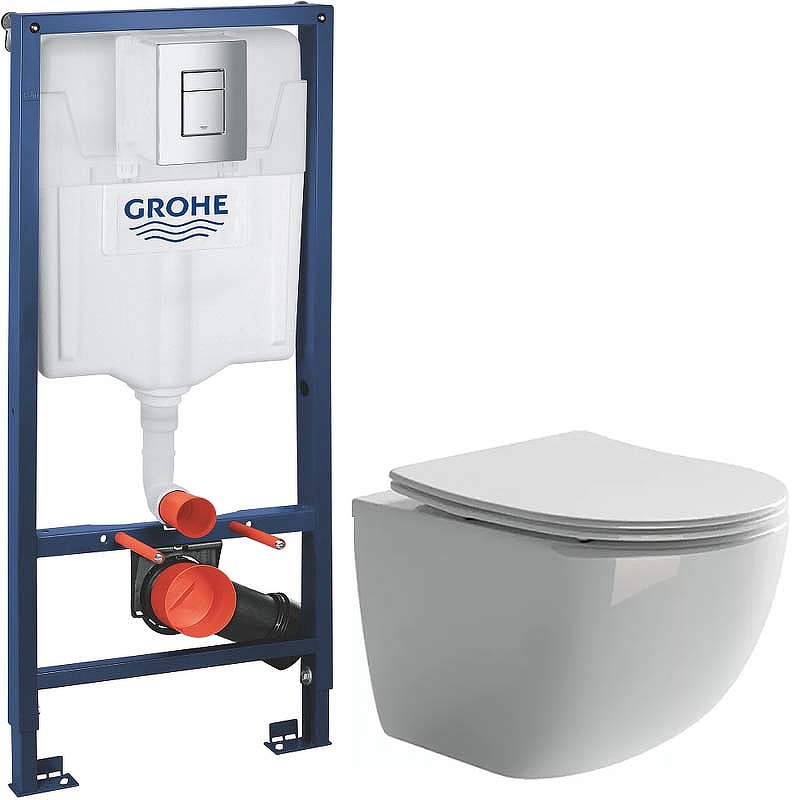 Комплект унитаза Ceramica Nova Forma CN3009 с инсталляцией Grohe Rapid SL 38772001 с сиденьем Микролифт и клавишей смыва Хром