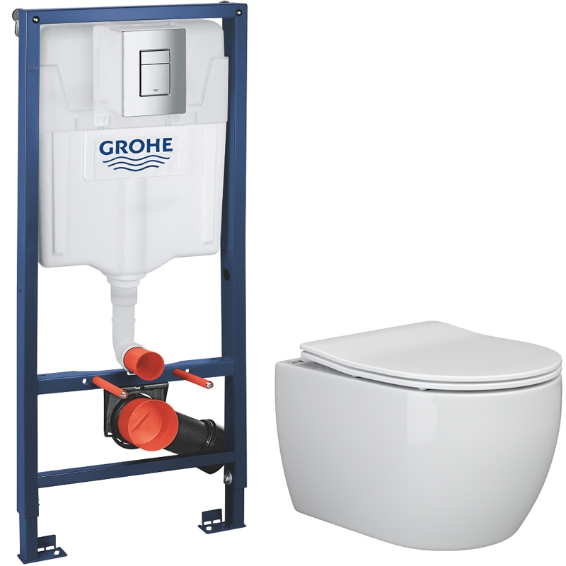 Унитаз Ceramica Nova Play CN3001 с инсталляцией Grohe Rapid SL 38772001 с сиденьем Микролифт с кнопкой Хром