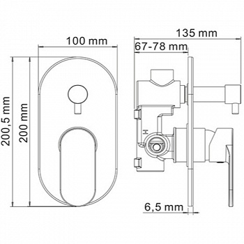 Смеситель для душа WasserKRAFT Elbе 7441 Черный матовый Хром