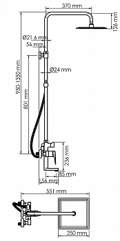 Душевая система WasserKRAFT Glan A16701 Черная глянцевая