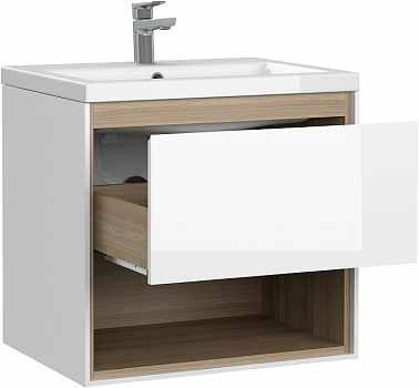 Тумба под раковину Cersanit Louna 60 SZ-LOU-CO60/Wh подвесная Белый глянец дуб Эврика