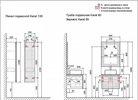 Тумба под раковину Jorno Karat 60 Kar.01.60/P/W подвесная Белая
