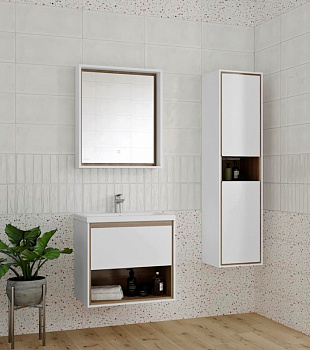 Тумба под раковину Cersanit Louna 80 SZ-LOU-CO80/Wh подвесная Белый глянец дуб Эврика