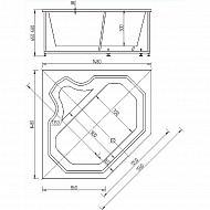 Акриловая ванна Aquatek Лира 148x148 LIR150-0000032 без гидромассажа с фронтальной панелью с каркасом (вклеенный) со слив-переливом