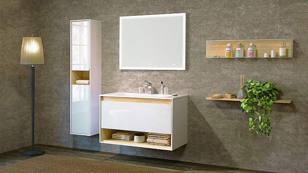 Тумба под раковину Jorno Glass 100 Gla.01.97/P/W подвесная Белый