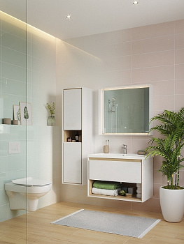 Тумба под раковину Cersanit Louna 60 SZ-LOU-CO60/Wh подвесная Белый глянец дуб Эврика