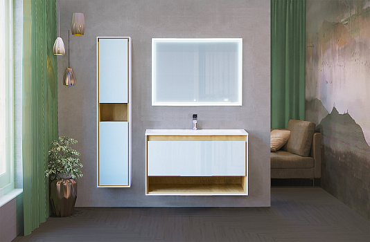 Тумба под раковину Jorno Glass 100 Gla.01.97/P/W подвесная Белый