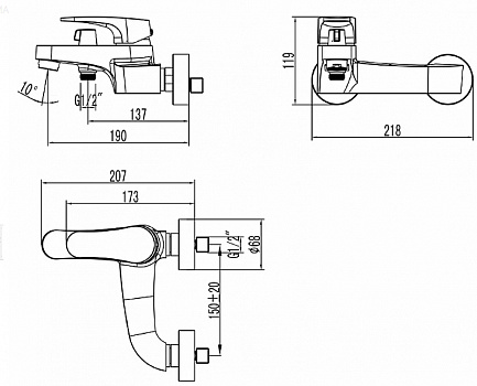 Смеситель для ванны Lemark Shift LM4334C Хром