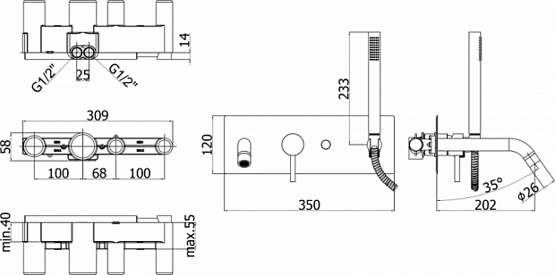 Смеситель для ванны Paffoni Light LIG001BO Белый матовый