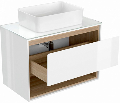 Тумба под раковину Cersanit Louna 80 SZ-LOU80-BL/Wh подвесная Белый глянец дуб Эврика
