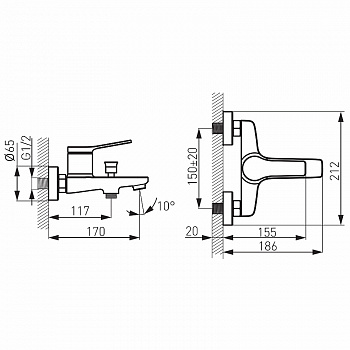 Смеситель для ванны Ferro Stratos BSC1BL Черный матовый