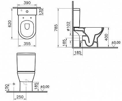 Унитаз компакт Vitra Integra Round Open-Back 9833B003-7206 с бачком и сиденьем Микролифт