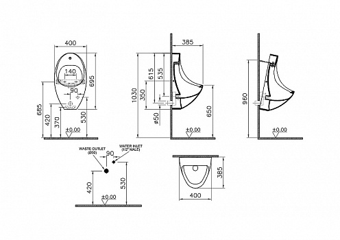 Писсуар Vitra Arkitekt 4106B003-5597 (4106B003-5200) подвод воды сзади с инфракрасным датчиком
