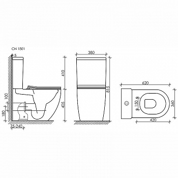 Унитаз компакт Ceramica Nova Mia Rimless CN1801-B без бачка и с сиденьем Микролифт