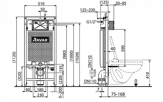 Инсталляция Ravak G II X01703 для унитаза без клавиши смыва