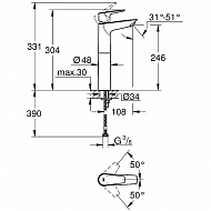 Смеситель для раковины Grohe BauEdge 23761001 Хром