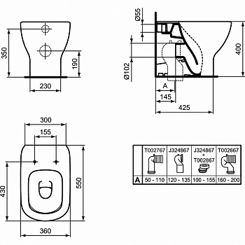 Унитаз Ideal Standard Tesi T007701 приставной без сиденья