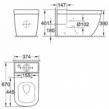Унитаз компакт Grohe Euro Ceramic 3933800H без бачка и сиденья