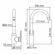 Смеситель для кухни WasserKRAFT Wiese 8407 Оружейная сталь