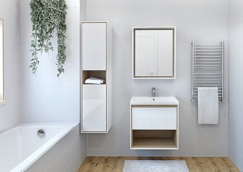 Тумба под раковину Cersanit Louna 60 SZ-LOU-CO60/Wh подвесная Белый глянец дуб Эврика