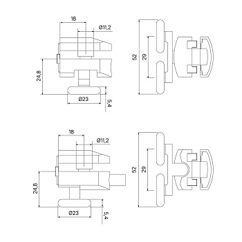 Ролики IDDIS 2 верхних, 2 нижних двойные, D=23 мм хром, стекло 7-8 мм (966D23C8DZ)