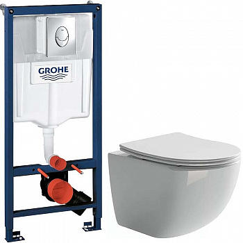 Комплект унитаза Ceramica Nova Forma CN3009 с инсталляцией Grohe Rapid SL 38721001 с сиденьем Микролифт и клавишей смыва Хром