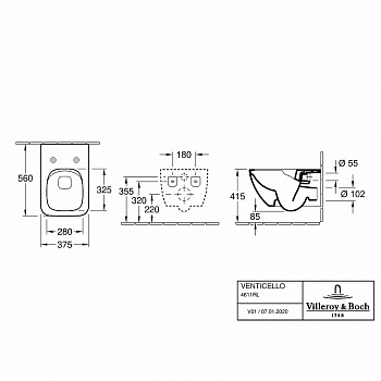 Унитаз Villeroy&Boch Venticello 4611RL01 подвесной с сиденьем Микролифт