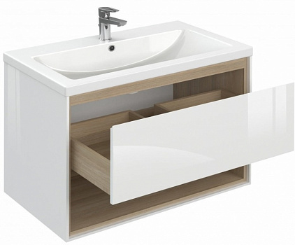 Тумба под раковину Cersanit Louna 80 SZ-LOU-CO80/Wh подвесная Белый глянец дуб Эврика
