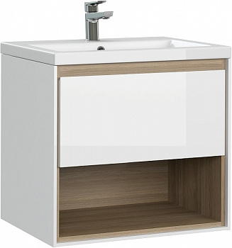 Тумба под раковину Cersanit Louna 60 SZ-LOU-CO60/Wh подвесная Белый глянец дуб Эврика