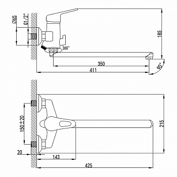 Смеситель для ванны Lemark Luna LM4151C универсальный Хром