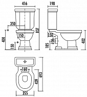 Унитаз компакт Creavit Klasik KL310.001I0 Белый с декором без бачка и сиденья