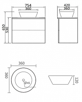 Тумба с раковиной Orange Otto 75 Ot-75TuMDF+B08-360W подвесная Белый глянец