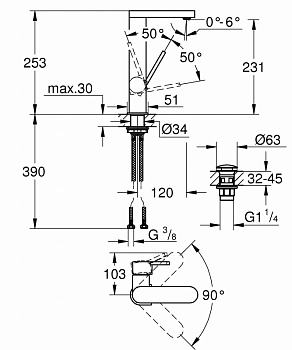 Смеситель для раковины Grohe Plus 23873003 Хром