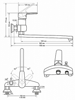 Смеситель для ванны Viko V-4315 универсальный Хром