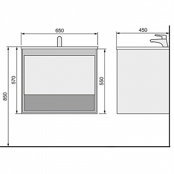 Тумба под раковину Jorno Glass 65 Gla.01.62/P/W подвесная Белый
