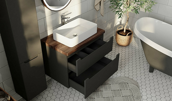 Тумба под раковину Jorno Wood 80 wood.01.80/P/GR подвесная Серая