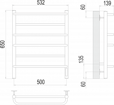 Полотенцесушитель Евромикс П6 500х650 электроTerminus