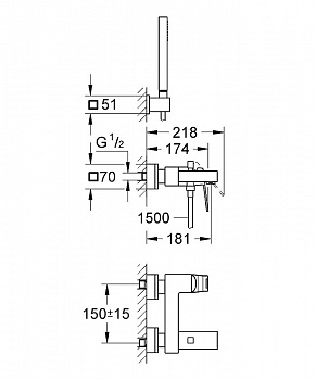 Смеситель для ванны Grohe Eurocube 23141000 Хром