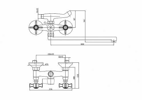 Смеситель для ванны Haiba HB2124 универсальный Хром
