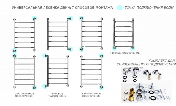 Полотенцесушитель ДВИН 80/50 Водяной 1"-1/2" К3 Золотой хром R (4627087415693)
