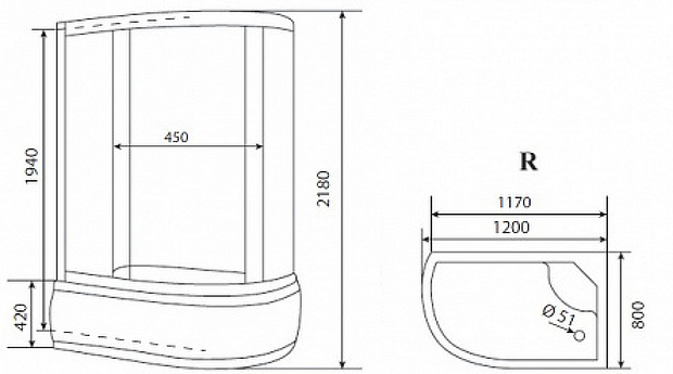 Душевая кабина Timo Eco 120х80 TE-0720 R с гидромассажем
