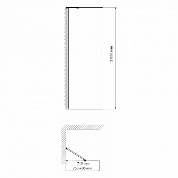 Душевая перегородка WasserKRAFT Aller 80 10H06-RP80 профиль Хром стекло прозрачное