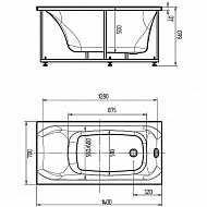 Акриловая ванна Aquatek Альфа 140х70 ALF140-0000005 без гидромассажа с фронтальной панелью с каркасом (вклеенный) со слив-переливом (слева)
