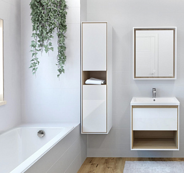 Тумба под раковину Cersanit Louna 80 SZ-LOU-CO80/Wh подвесная Белый глянец дуб Эврика