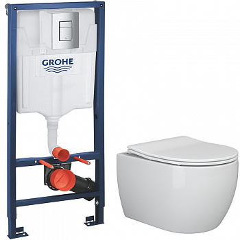 Унитаз Ceramica Nova Play CN3001 с инсталляцией Grohe Rapid SL 38772001 с сиденьем Микролифт с кнопкой Хром