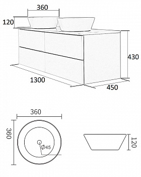 Тумба с раковиной Orange Otto 130 Ot-130TuMDF+B08-360W подвесная Белый глянец