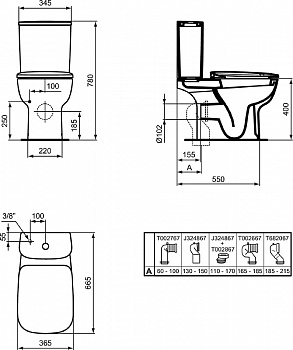 Унитаз компакт Ideal Standard Esedra T283401 без бачка и сиденья